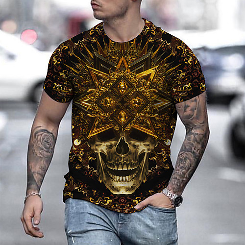

Men's T shirt Graphic Skull Print Short Sleeve Daily Tops Black