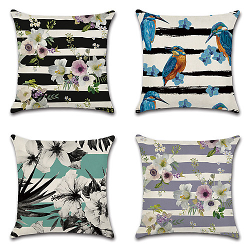 

Floral Double Side Cushion Cover 4PC Soft Decorative Square Throw Pillow Cover Cushion Case Pillowcase for Bedroom Livingroom Superior Quality Machine Washable Outdoor Cushion for Sofa Couch Bed Chair