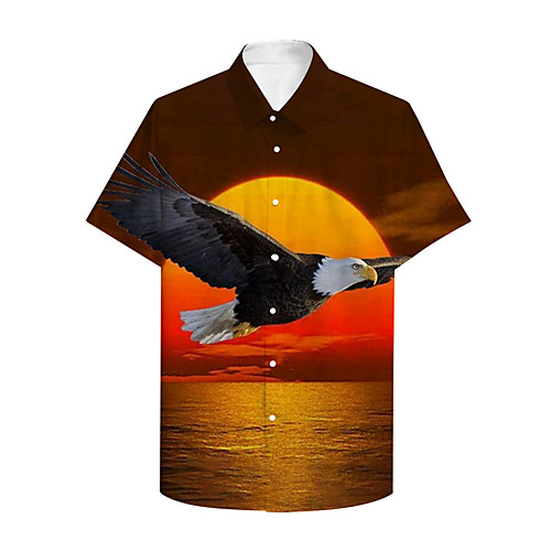 

Men's Shirt 3D Print Scenery Eagle Animal Plus Size 3D Print Button-Down Short Sleeve Casual Tops Casual Fashion Breathable Comfortable Brown