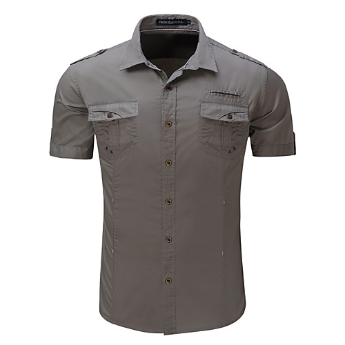 

Men's Shirt Solid Colored Button-Down Short Sleeve Casual Tops Cotton Casual Fashion Breathable Comfortable Gray Khaki Black