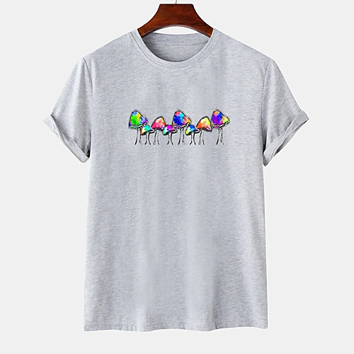 

Men's Unisex Tee T shirt Hot Stamping Graphic Prints Mushroom Plus Size Print Short Sleeve Casual Tops Cotton Basic Designer Big and Tall White Khaki Light gray