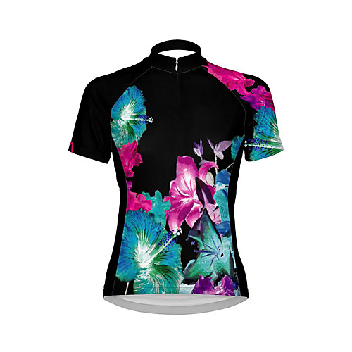 

21Grams Women's Short Sleeve Cycling Jersey Summer Spandex Polyester Black / Green Floral Botanical Bike Jersey Top Mountain Bike MTB Road Bike Cycling Quick Dry Moisture Wicking Breathable Sports