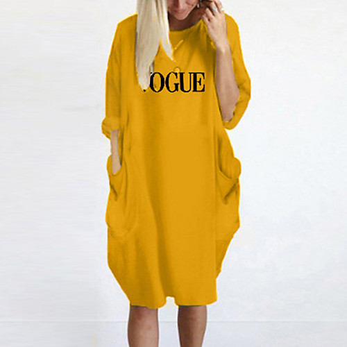 

Women's T Shirt Dress Tee Dress Knee Length Dress Blue Yellow Fuchsia Gray Green White Black Long Sleeve Letter Spring Summer Round Neck Casual Oversized 2021 S M L XL XXL 3XL 4XL 5XL