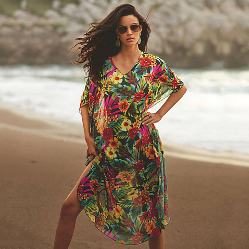 

Women's Swing Dress Maxi long Dress Photo Color Short Sleeve Flower / Floral Spring Summer Casual / Daily 2021 One-Size