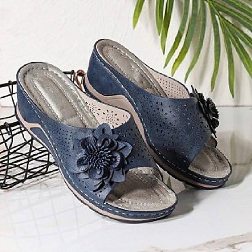 

Women's Sandals Comfort Shoes Wedge Heel Round Toe PU Flower Solid Colored Dark Brown White Purple
