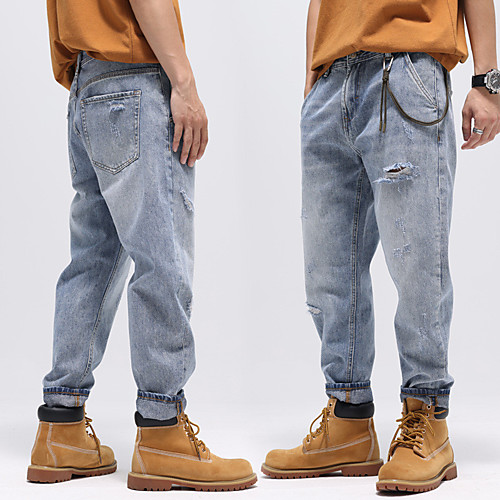

Men's Stylish Sporty Casual / Sporty Streetwear Comfort Daily Sports Pants Jeans Trousers Pants Solid Color Full Length Pocket Blue