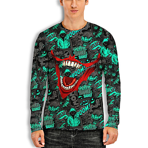 

Men's Unisex Tee T shirt Shirt 3D Print Graphic Prints Skull Mouth Print Long Sleeve Daily Tops Casual Designer Big and Tall Green