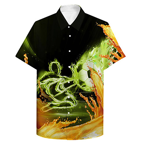 

Men's Shirt 3D Print Football Plus Size 3D Print Button-Down Short Sleeve Casual Tops Casual Fashion Breathable Comfortable Black