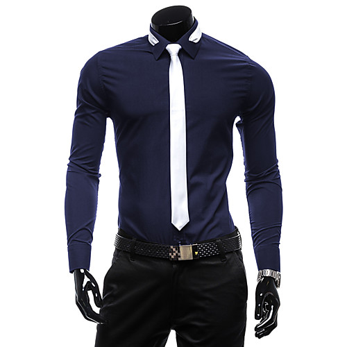 

Men's Shirt Solid Color Long Sleeve Daily Tops Casual Navy Blue