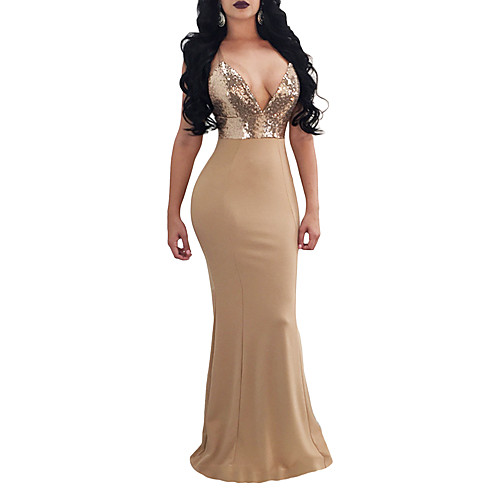 

Sheath / Column Sexy bodycon Party Wear Formal Evening Dress Spaghetti Strap Sleeveless Floor Length Spandex with Sequin 2021