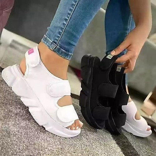 

Women's Sandals Sporty Sandals Chunky Heel Round Toe Rubber White Black Pink