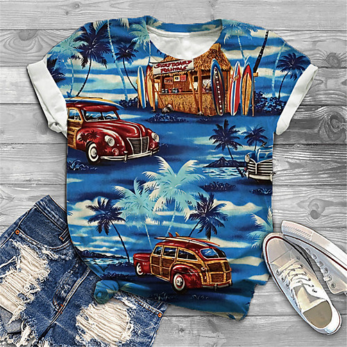 

Women's Plus Size Tops T shirt Cartoon Graphic Print Short Sleeve Crewneck Basic Blue Big Size XL XXL 3XL 4XL 5XL / Holiday