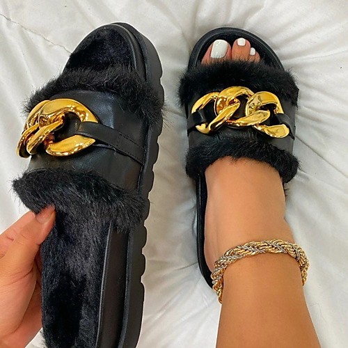 

Women's Sandals Outdoor Slippers Wedge Heel PU Solid Colored White Black Brown