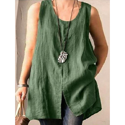 

Women's Plus Size Tops T shirt Solid Color Sleeveless Round Neck Green Black Big Size L XL XXL XXXL