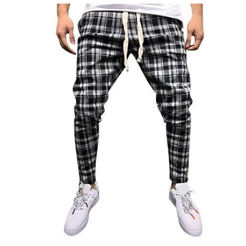 

Men's Athleisure Sports Sports Pants Pants Lattice Full Length Sporty Yellow grid Wine Black