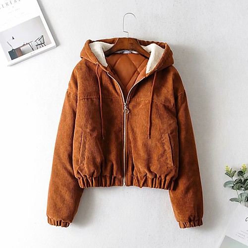 

Women's Coat Daily Wear Fall Winter Regular Coat V Neck Regular Fit Casual / Daily Jacket Solid Color Zipper Brown