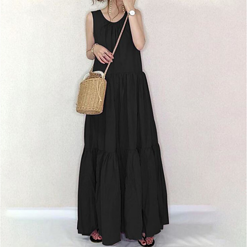 

Women's A Line Dress Maxi long Dress Light Purple Black Sleeveless Solid Color Spring Summer Casual 2021 One-Size / Cotton / Cotton