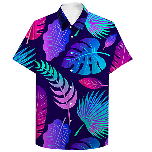 

Men's Shirt 3D Print Palm Leaf Leaves Plus Size 3D Print Button-Down Short Sleeve Casual Tops Casual Fashion Breathable Comfortable Blue / Sports