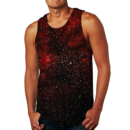 

Men's Unisex Tank Top Undershirt 3D Print Galaxy Graphic Prints Plus Size Print Sleeveless Casual Tops Basic Designer Big and Tall Red