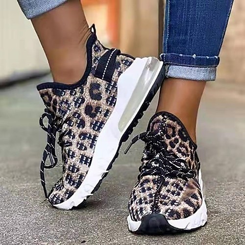 

Women's Trainers Athletic Shoes Flat Heel Round Toe PU Leopard Leopard Black