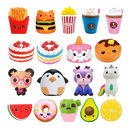 

8 pcs Jumbo Kawaii Popcorn Fries Panda Squishy Cake Deer Milk Squeeze Toys Slow Rising Cream Scented Antistress Child Kid Baby Toys