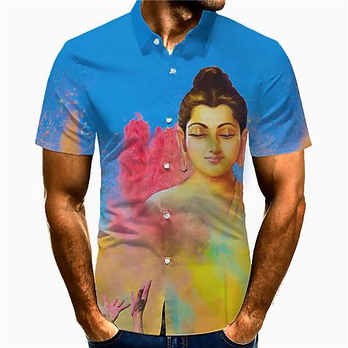 

Men's Shirt 3D Print Portrait Plus Size 3D Print Button-Down Short Sleeve Casual Tops Casual Fashion Breathable Comfortable Blue / Sports