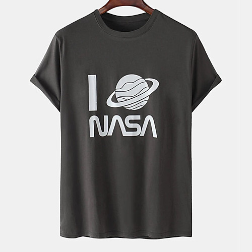 

Men's Unisex Tee T shirt Hot Stamping Graphic Prints Interstellar Letter Plus Size Print Short Sleeve Casual Tops Cotton Basic Designer Big and Tall Black Dark Gray