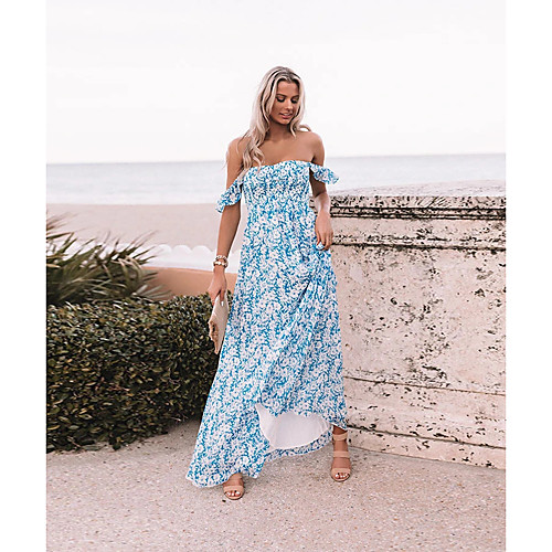 

Women's Swing Dress Maxi long Dress The new model will ship on April 18 Blue Sleeveless Floral Print Spring Summer Off Shoulder Casual Boho 2021 S M L XL