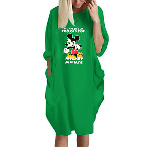 

Women's T Shirt Dress Tee Dress Knee Length Dress Blue Yellow Fuchsia Gray Green White Black Long Sleeve Print Spring Summer Round Neck Casual Oversized 2021 S M L XL XXL 3XL 4XL 5XL