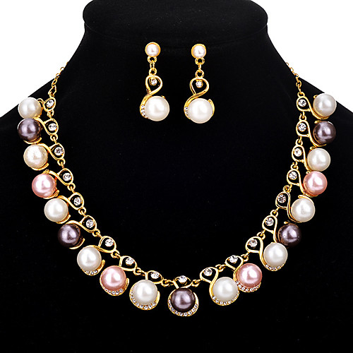 

bridal jewelry set alloy 2-piece jewelry rhinestone pearl necklace earrings set