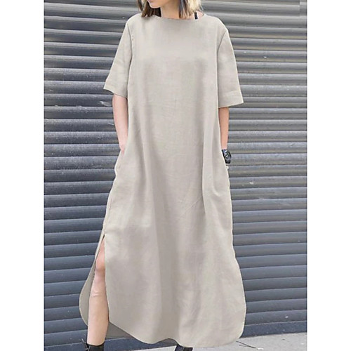 

Women's Swing Dress Maxi long Dress Red Wine Green Black Navy Blue Apricot Half Sleeve Solid Color Spring Summer Casual 2021 S M L XL XXL XXXL 4XL 5XL