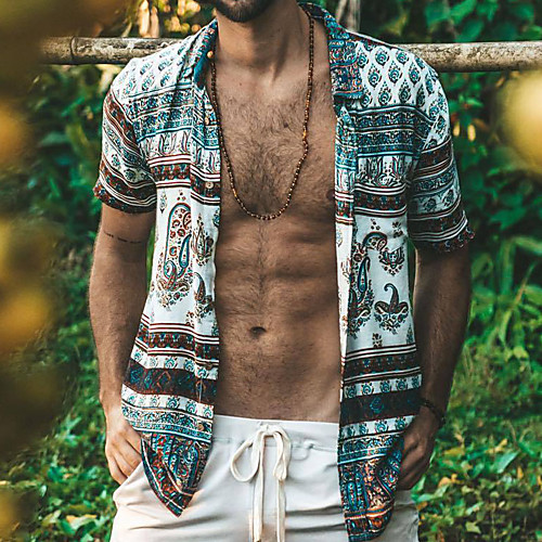 

Men's Shirt Graphic Prints Button-Down Short Sleeve Casual Tops Cotton Casual Fashion Hawaiian Breathable White