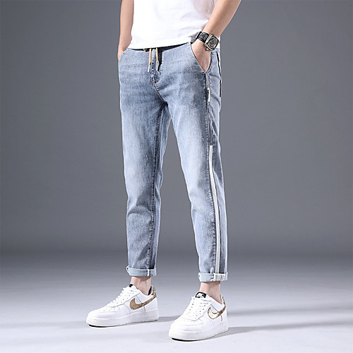 

Men's Stylish Sporty Casual / Sporty Streetwear Comfort Daily Sports Pants Jeans Trousers Pants Solid Color Full Length Drawstring Pocket Elastic Drawstring Design Blue