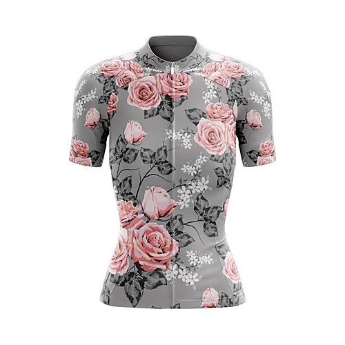 

21Grams Women's Short Sleeve Cycling Jersey Summer Spandex Polyester Grey Floral Botanical Rose Bike Top Mountain Bike MTB Road Bike Cycling Breathable Back Pocket Sports Clothing Apparel / Stretchy