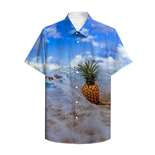 

Men's Shirt 3D Print Pineapple Plus Size 3D Print Button-Down Short Sleeve Casual Tops Casual Fashion Breathable Comfortable Blue / Sports