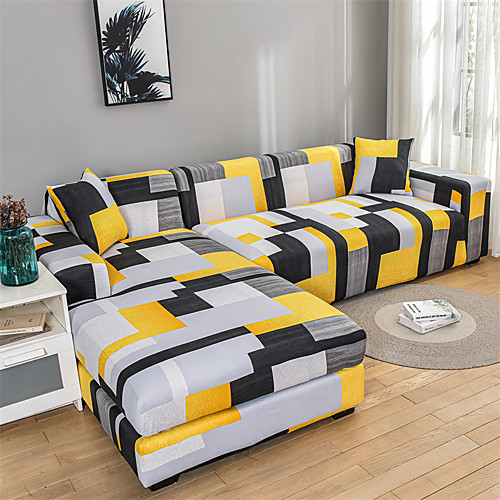 

Stretch Sofa Cover Slipcover Elastic Sectional Couch Armchair Loveseat 4 or 3 seater L shapeGeometricSoft Durable Washable