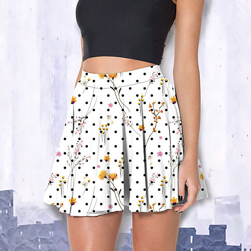 

Women's Carnival Homecoming Active Casual Skirts Polka Dot Floral / Botanical Pleated Print White