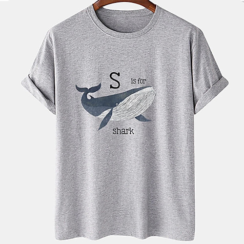 

Men's Unisex Tee T shirt Hot Stamping Graphic Prints Fish Plus Size Print Short Sleeve Casual Tops Cotton Basic Designer Big and Tall White Gray