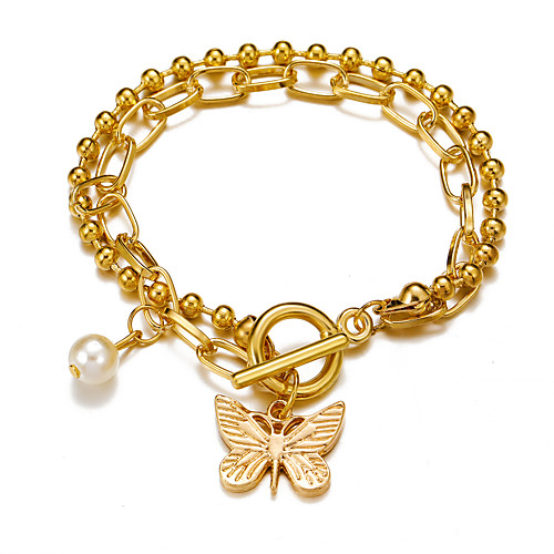 

Butterfly Bracelet White Pearl Stacking Stackable Butterfly Stylish Simple European Sweet Alloy Bracelet Jewelry Gold For Wedding Party Evening Date Birthday Festival