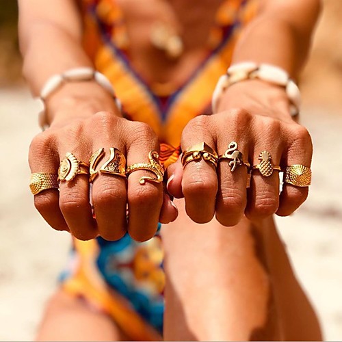 

Women's Ring Set Retro Snake Eyes Pineapple Stylish Vintage European Boho Earrings Jewelry Gold For Party Evening Street Gift Festival 9pcs