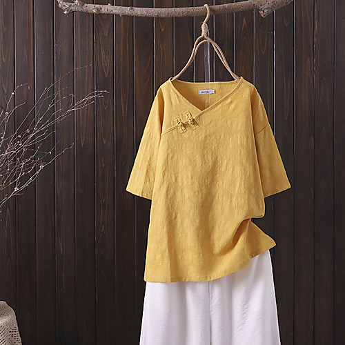 

Women's Plus Size Tops Blouse Shirt Solid Color Half Sleeve V Neck Blue gray Yellow Blushing Pink Big Size XL 2XL 3XL 4XL