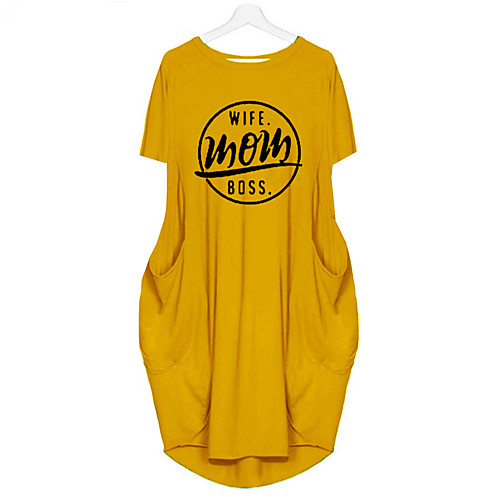 

Women's T Shirt Dress Tee Dress Knee Length Dress Blue Yellow Fuchsia Gray Green White Black Short Sleeve Letter Spring Summer Round Neck Casual Oversized 2021 S M L XL XXL 3XL 4XL 5XL