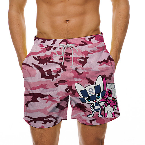 

Men's Casual Designer Quick Dry Breathable Beach Swimming Pool Bermuda shorts Board Shorts Pants Camouflage Graphic Prints Character Short 3D Print Drawstring Elastic Waist Camouflage Red / Summer