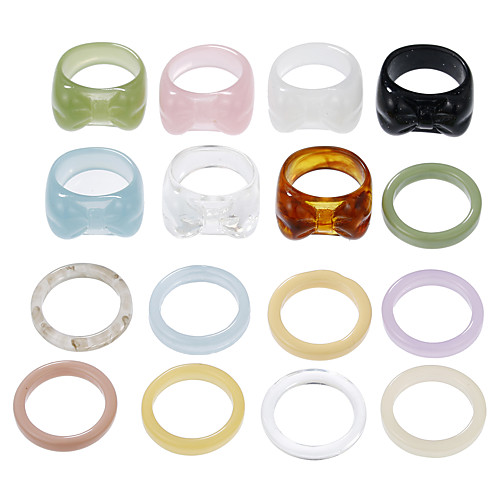 

16 Pcs Ring Set Retro Candy Rings Colorful Resin Rings Acrylic Cute Trendy Rings Y2k Style Rings Unique Square Gem Stackable Chunky Ring for Women and Girls