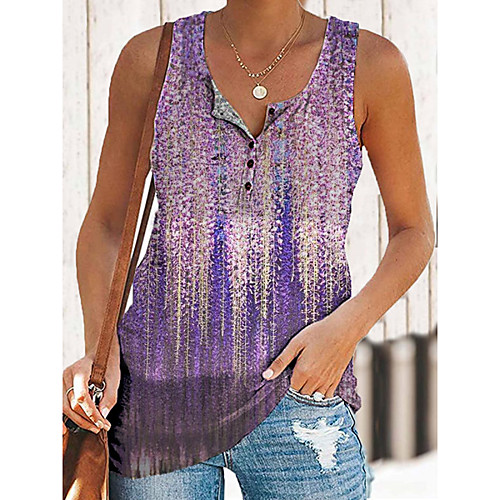 

Women's Tank Top Vest Graphic Button Print V Neck Basic Streetwear Tops Blue Purple Green