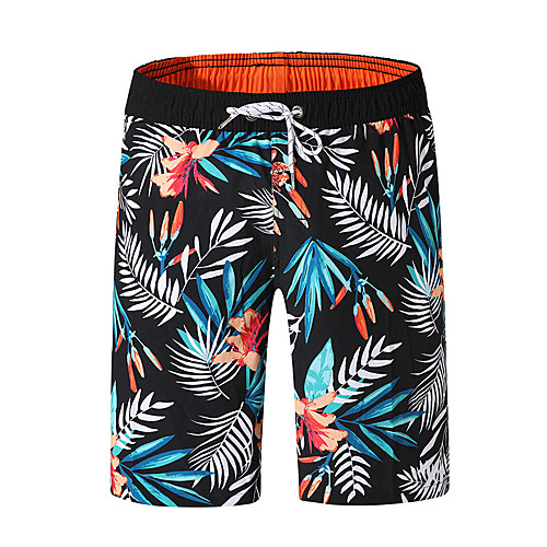 

Men's Sporty Casual / Sporty Breathable Soft Holiday Beach Shorts Swim Trucks Pants Plants Short Drawstring Elastic Waist Blue Black