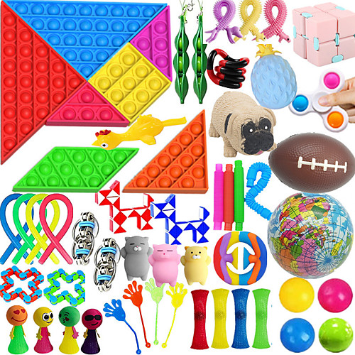 

54 Pack Bundle Sensory Fidget Toys Set-Liquid Motion Timer/Grape Ball/Mochi Squishy/Stretchy String/Flippy Chain/Easter Egg/Marble Mesh/Squeeze Bean/Cube for Autistic Kids ADHD Anti-Stress Toys