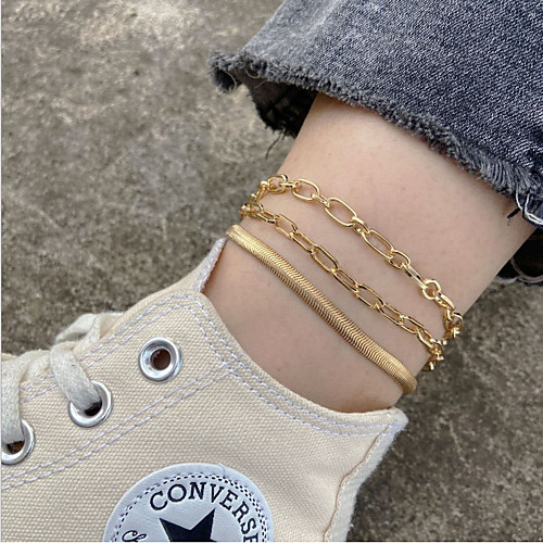

Anklet Stylish Simple Punk Unisex Body Jewelry For Street Holiday Snake Alloy Gold 3 Pieces
