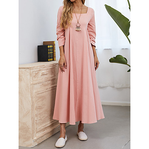 

Women's Swing Dress Maxi long Dress Blushing Pink Long Sleeve Solid Color Spring Summer Casual Loose 2021 S M L XL 2XL