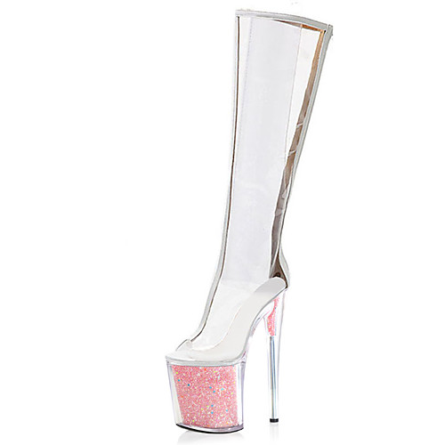 

Women's Boots Stripper Boots High Heel Peep Toe Knee High Boots PVC Solid Colored Almond BluePink Luminous